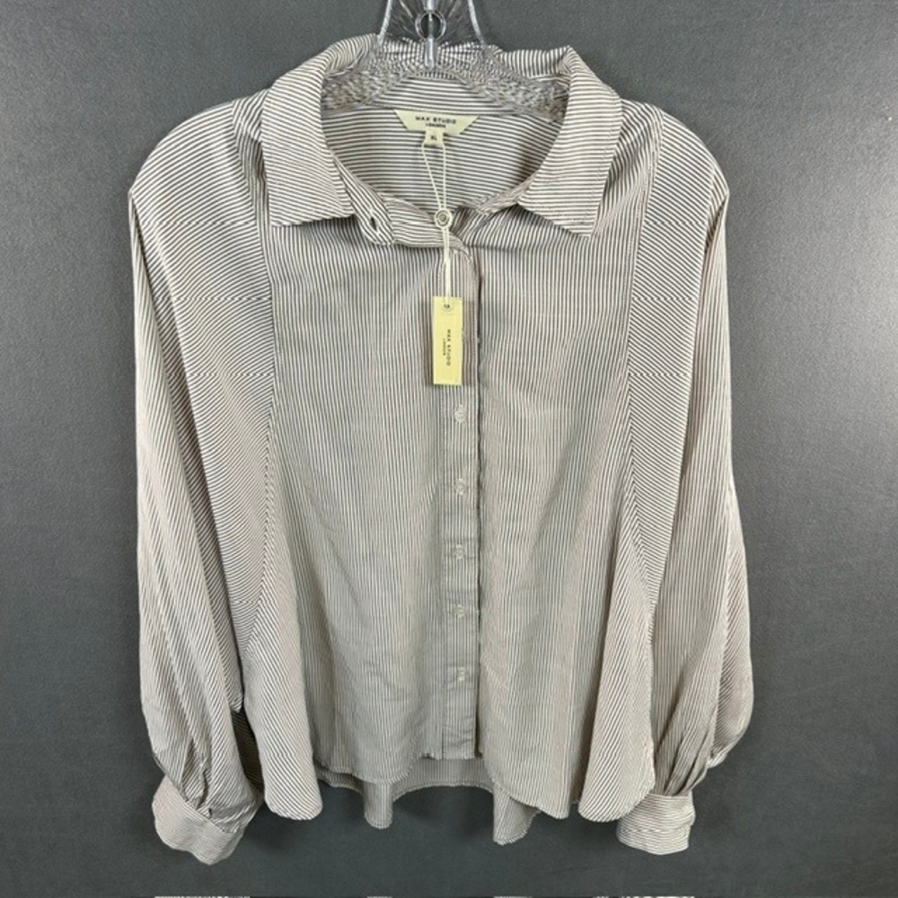 Max Studio London Blouse Women XL NWT $138 Striped Button Front Dolman Sleeve